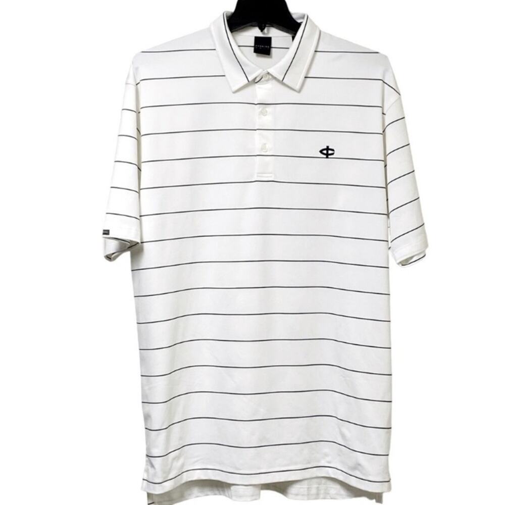 Dunning Golf Polo Shirt Mens XXL White Black Stripe Shorts Sleeves